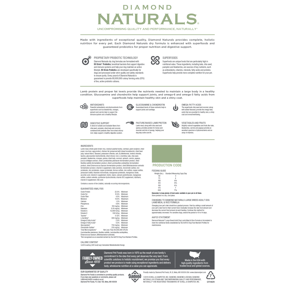 Diamond Naturals Large Breed Lamb & Rice Formula Adult Dry Dog Food -  Pleasant Hill, CA - Concord, CA - Dublin, CA - Livermore, CA - Concord Feed  & Pet Supply
