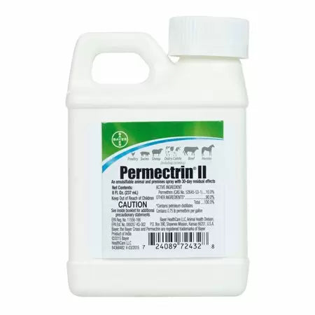 Bayer Permectrin II Animal & Premises Concentrate Poultry Swine Sheep Cattle Horse (8 oz)