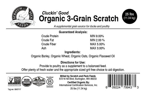 Scratch and Peck Feeds Cluckin’ Good Organic 3-Grain Scratch