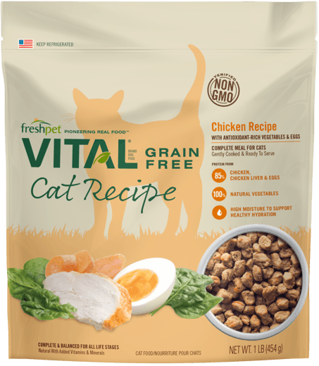 Freshpet Vital Grain Free Chicken Recipe with Antioxidant-Rich Vegetables & Eggs for Cats