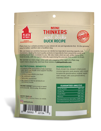 Plato Mini Thinkers Duck Meat Stick Dog Treats (6 oz)