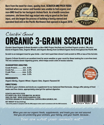 Scratch and Peck Feeds Cluckin’ Good Organic 3-Grain Scratch